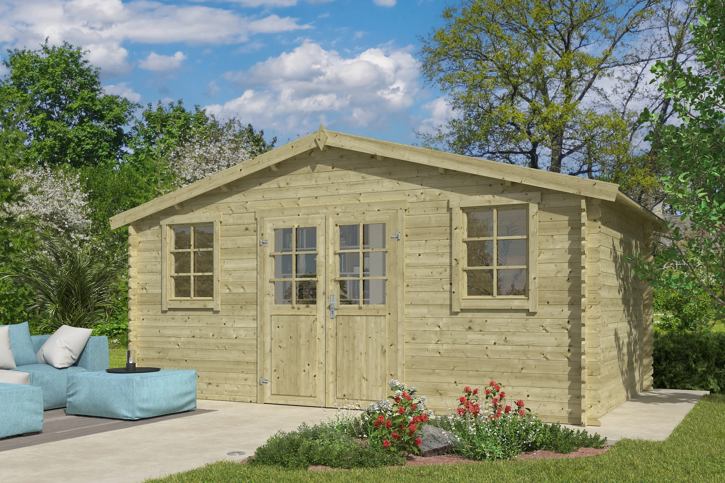 Outdoor Life Blokhut Udo Groen Geïmpregneerd 480 x 300 cm - Afbeelding 1